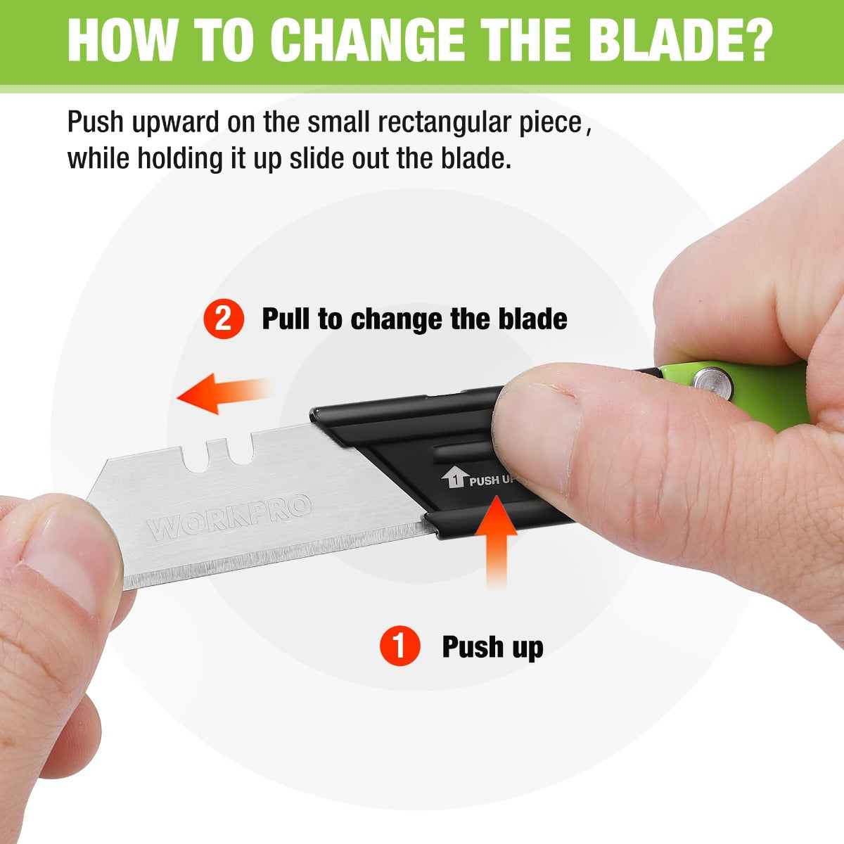 Folding utility knife blade changing with hands on the black SK5 shank blade