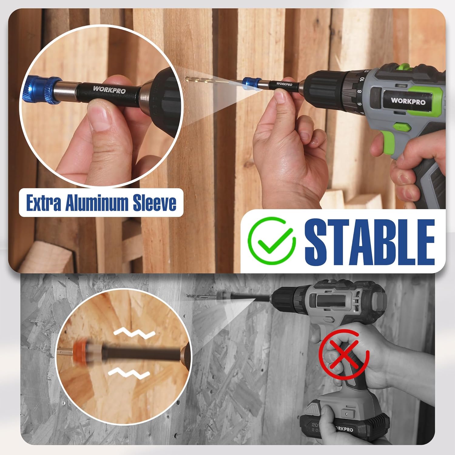 Drill bit holder extender with extra aluminum sleeve for stable bit support