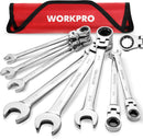 WORKPRO Ratcheting Combination Wrench Set, 8-piece Flex-Head Anti-Slip Set Metric 8-17 mm, 72-Teeth, Cr-V Constructed, Black Electrophoretic Coating with Rolling Pouch
