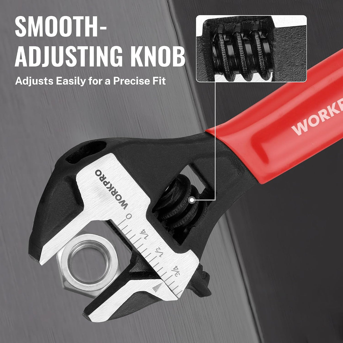 WORKPRO 4-Inch Mini Adjustable Wrench, Wide Jaw Cr-V steel Wrench