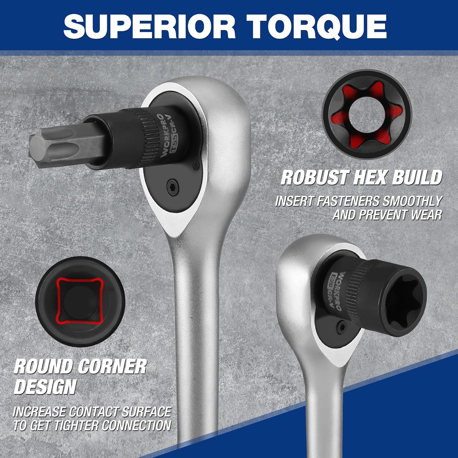 Torx socket set with black sockets and chrome handle-style drive tool