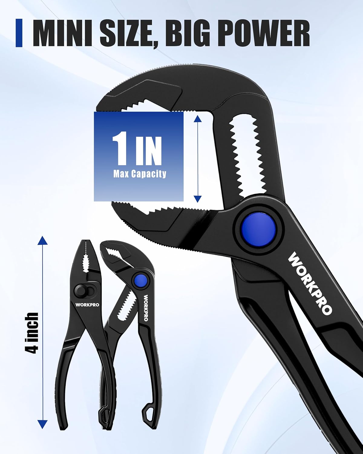 4-inch mini water-pump and slip-joint pliers, black with blue adjustment knob
