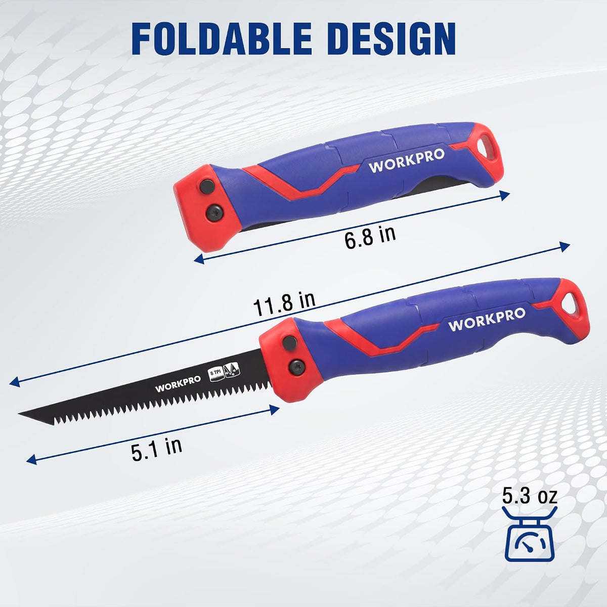 WORKPRO 5‑inch Folding Drywall Saw, Jab Saw 8 TPI Triple-Ground Teeth