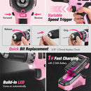 WORKPRO Pink Drill Set with UPGRADED Tool Bag, 157PCS Tool Kit For Home with 20V Cordless Drill Driver, Household Pink Tool Set including Screwdriver, Hammer, Tool Kit for Women and Men - Pink Ribbon