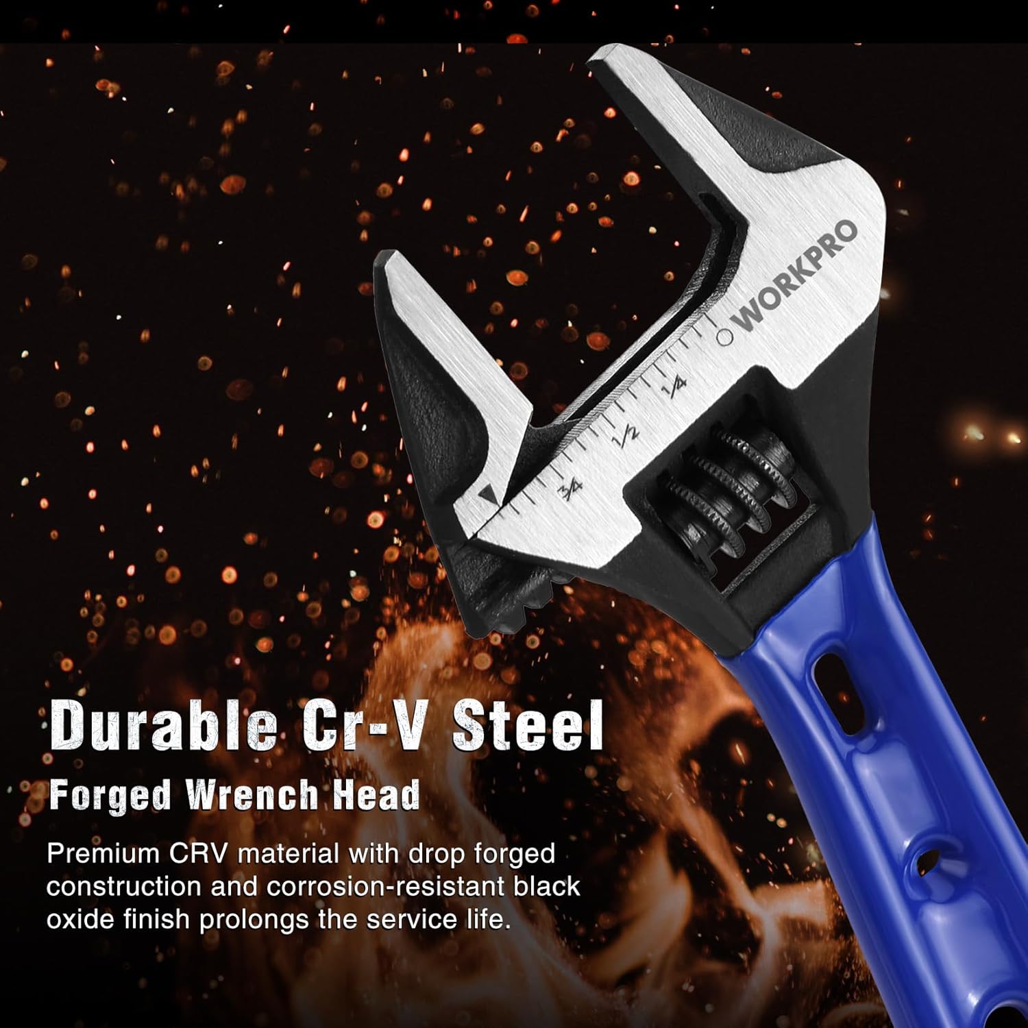 Cr-V steel stubby adjustable wrench with forged head and blue handle