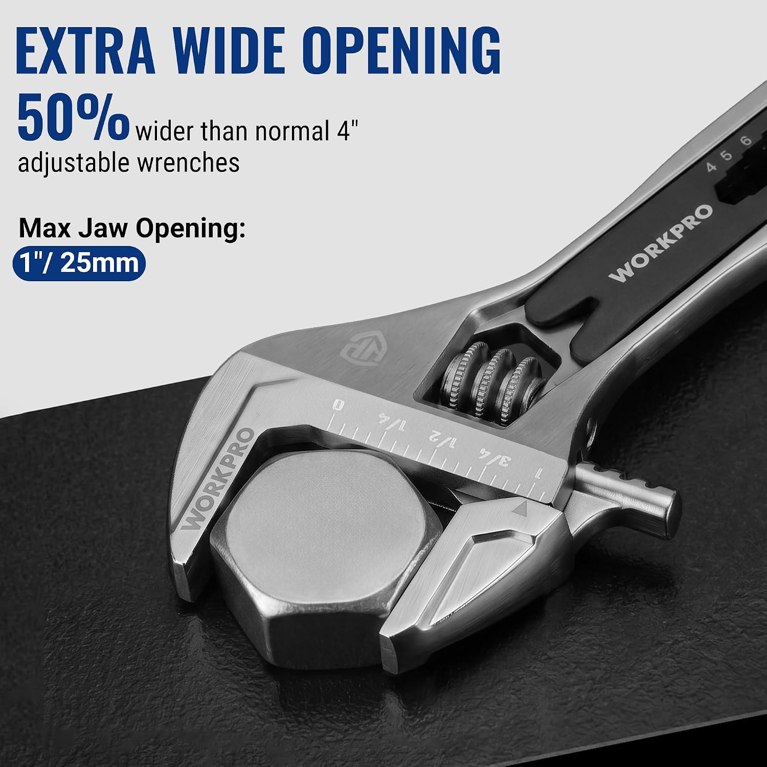 WORKPRO 4" Adjustable Wrench Wide Jaw Opening, 9-in-1 Mini Wrench Multitool