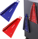 WORKPRO Magnetic Wrench Organizer, 15-Slot Gripper Wrench Holder for Tool Box, 2-Pack Wrench Rack Fits SAE (1/4" to 1-1/16") and Metric (6mm to 27mm), Flexible Grips, Blue and Red