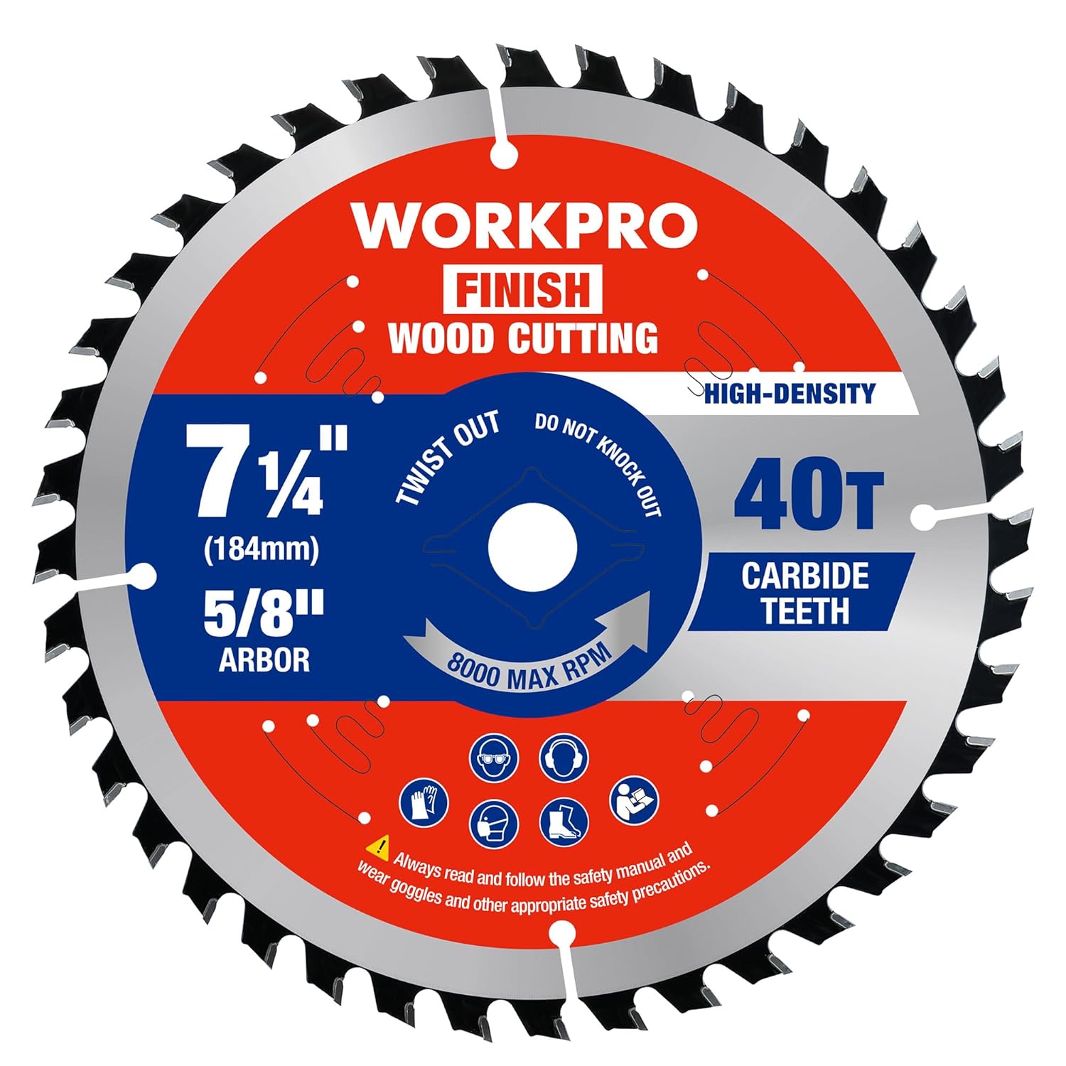 WORKPRO circular saw blade 7-1/4in, 40T carbide teeth, thin kerf, 5/8in arbor