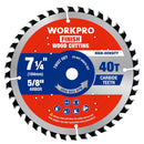 WORKPRO 7-1/4 Inch Woodworking Circular Saw Blade, 40T General Purpose Wood Cutting, Thin Kerf, Carbide Tipped, ATB Tooth, 1-Pack