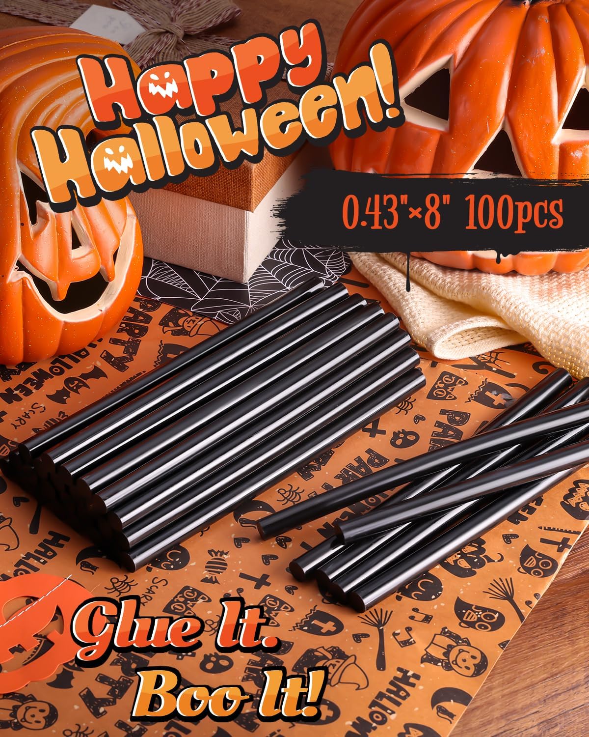 Black hot melt glue sticks, 0.43x8 in, 100 pack bundle for DIY gluing