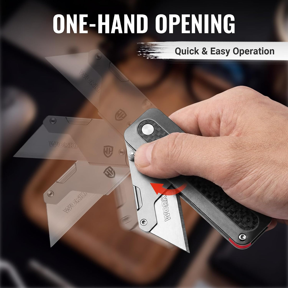 WORKPRO Utility Knife, CNC Unibody, Aluminium Handle Carbon Fiber Inlay
