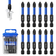 12-piece PH2 impact driver bits with 1/4 in hex shank and blue storage box