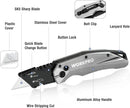 WORKPRO Folding Utility Knife, Heavy Duty Metal, Quick Open Botton Lock Box Cutter, Quick Change Blade Razor Knife, 1PC with 10 Extra SK5 Blades