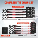 WORKPRO Ratchet Tie Down Straps, 4-Pack | 1" x 12' | 1500 lbs Break Strength Heavy Duty Ratchet Straps, Fits for Moving Appliances Motorcycle ATV Truck (Black&Red)