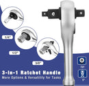 WORKPRO 22-Piece Socket Set with 3-in-1 Ratchet Handle, 1/4, 3/8, 1/2 Inch Drive Socket Wrench, CR-V Metric Socket Set, Extension Bars, Storage Box Included, Mechanics Tool Sets for Auto Repairing