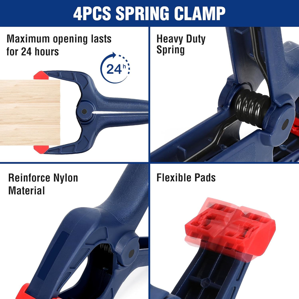 WORKPRO spring clamp set with blue body and red flexible pads for heavy-duty spring pressure