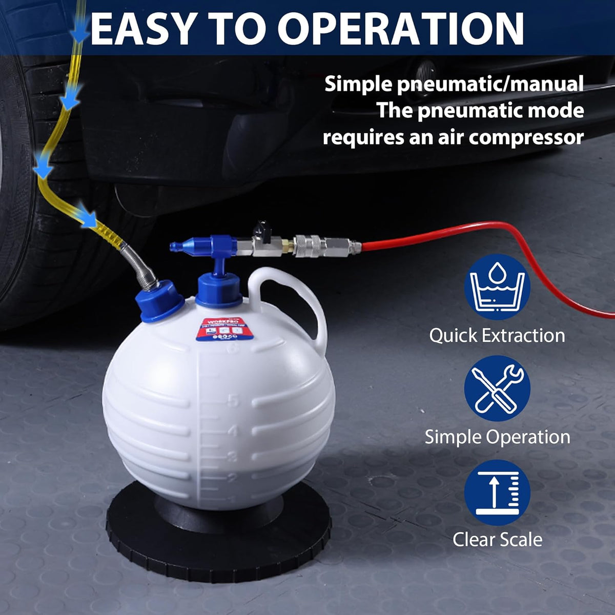 White extractor pump with blue base, connected hoses and red/blue service lines
