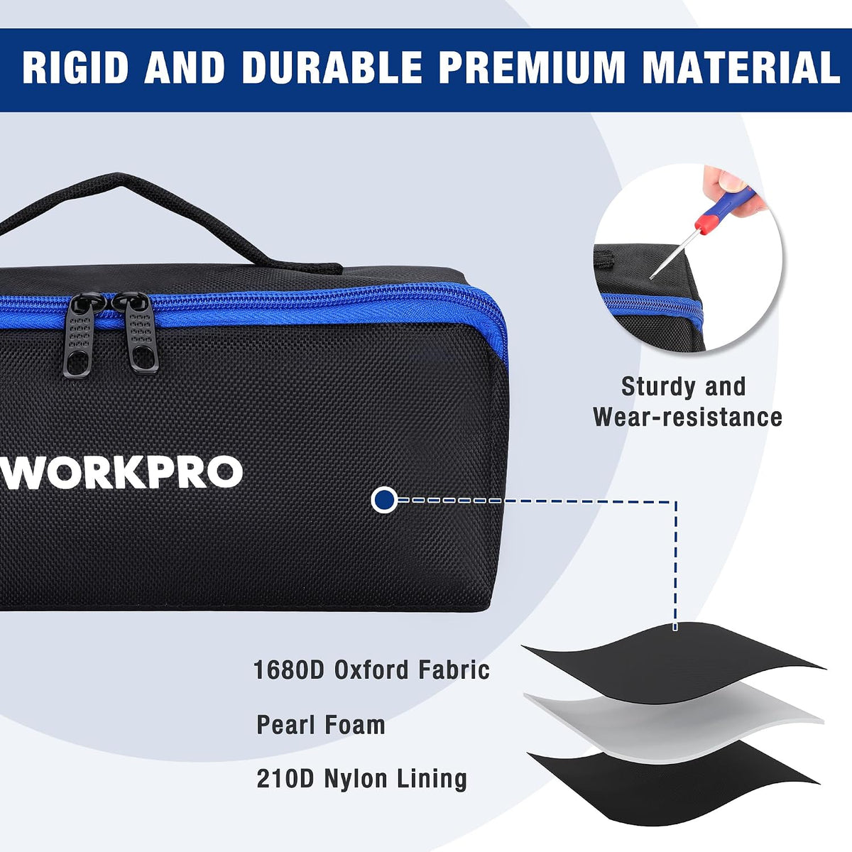 WORKPRO Tool Bag, 10" Wide Mouth Utility Tool Bag with Zipper, Heavy Duty Tool Storage Bag, Multipurpose Tool Case Small Tool Bag for Organizer