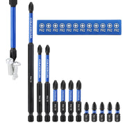 WORKPRO PH2 Phillips impact bit set, blue 1/4 in hex shanks in a holder