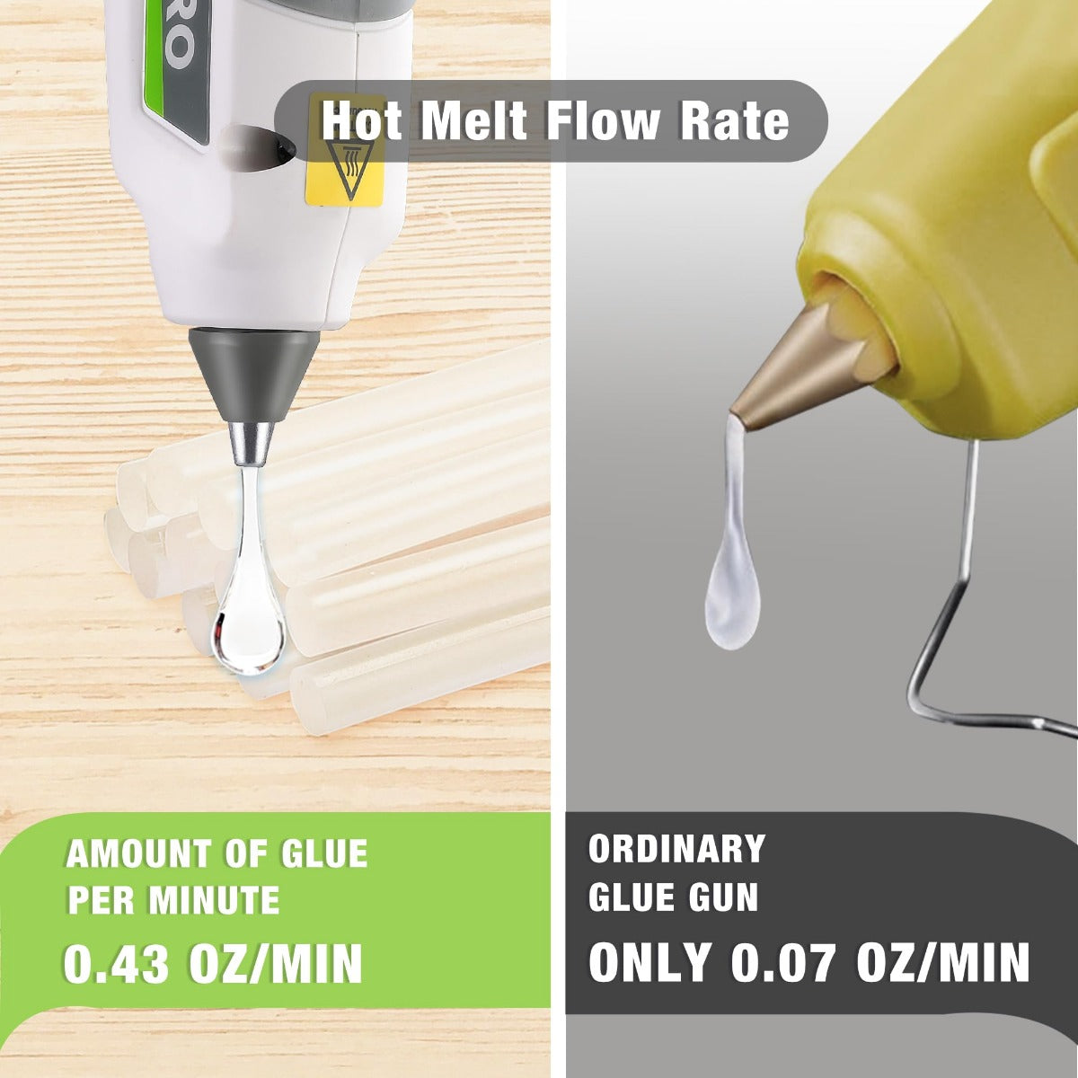 Pink and white hot melt glue gun nozzle dispensing clear glue
