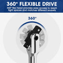 WORKPRO Dual Drive Breaker Bar, 3/8" & 1/4" Drive, Heavy Duty Breaker Bars, 8-inch Length with 360° Rotatable Head, Spring-loaded Detent Ball, Chrome Vanadium Steel Made