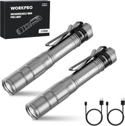 Gray rechargeable mini pen lights, 2-pack with pocket clips