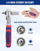 WORKPRO 42 PCS 1/4" Drive Mini Socket Ratchet Wrench Set, Right Angle Screwdriver Bit Set, Dual Socket & Bit Head Ratchet, Metric Sockets 4-13mm, Quick-Release Bit Holder, with Storage Case