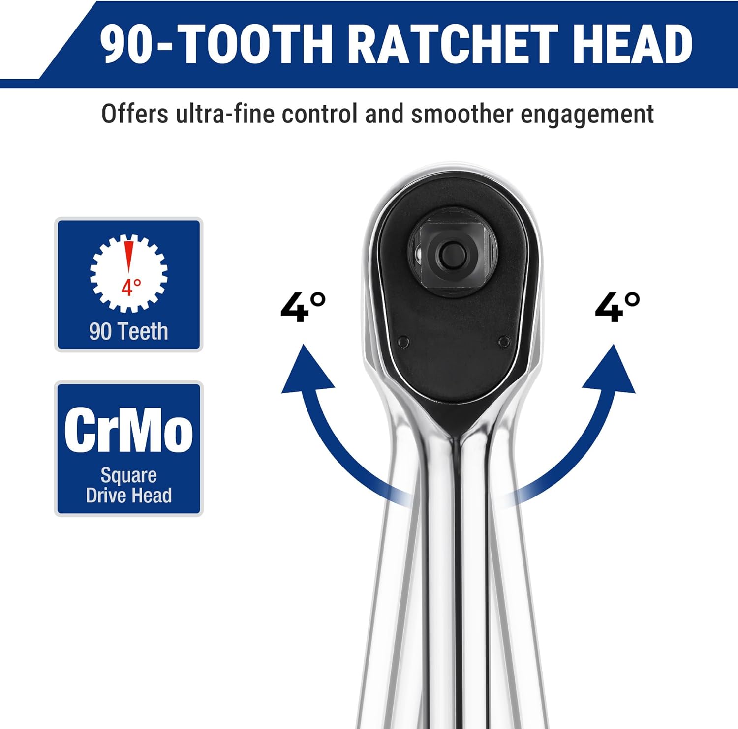 WORKPRO 90-tooth 1/2 in square-drive ratchet head with black housing