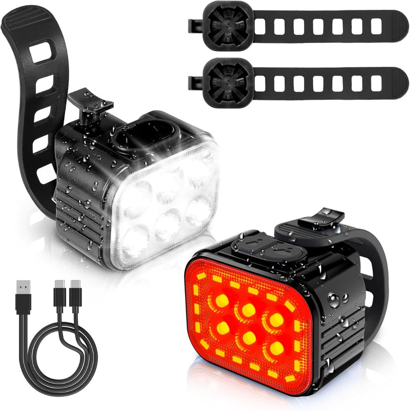 WORKPRO Rechargeable & IP65 Waterproof Ultra Bright Bike Lights Set for Night Riding