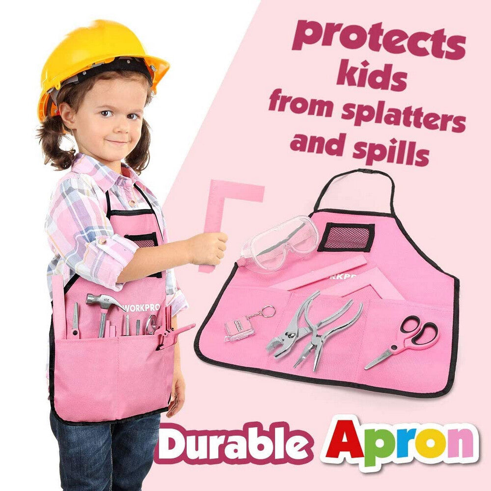 WORKPRO Kid Tools Kit 23 Pcs Pink with bag, durable secure storage and convenient kid DIY woodwork tools