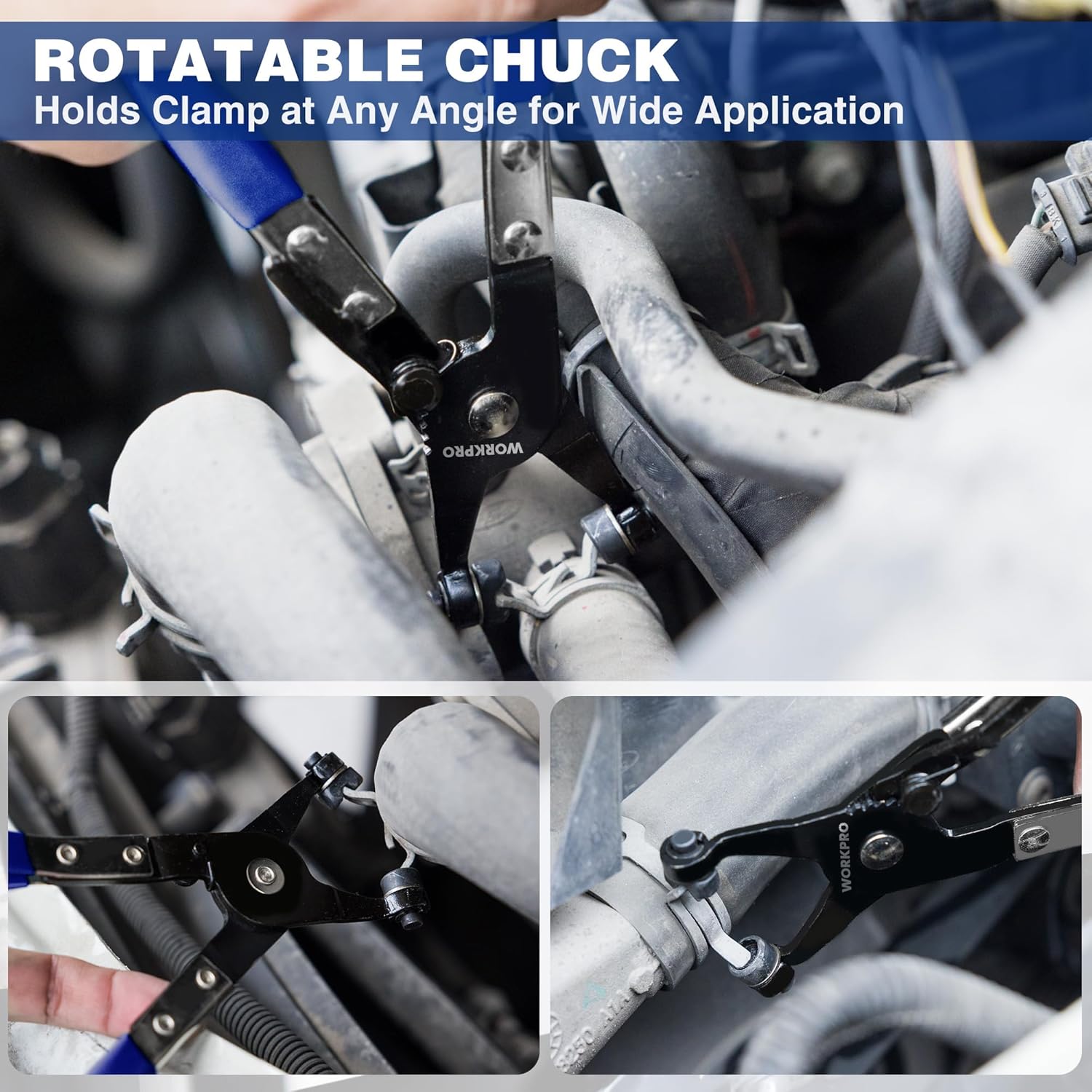 WORKPRO hose clamp pliers with rotatable jaw chuck for clamping at any angle