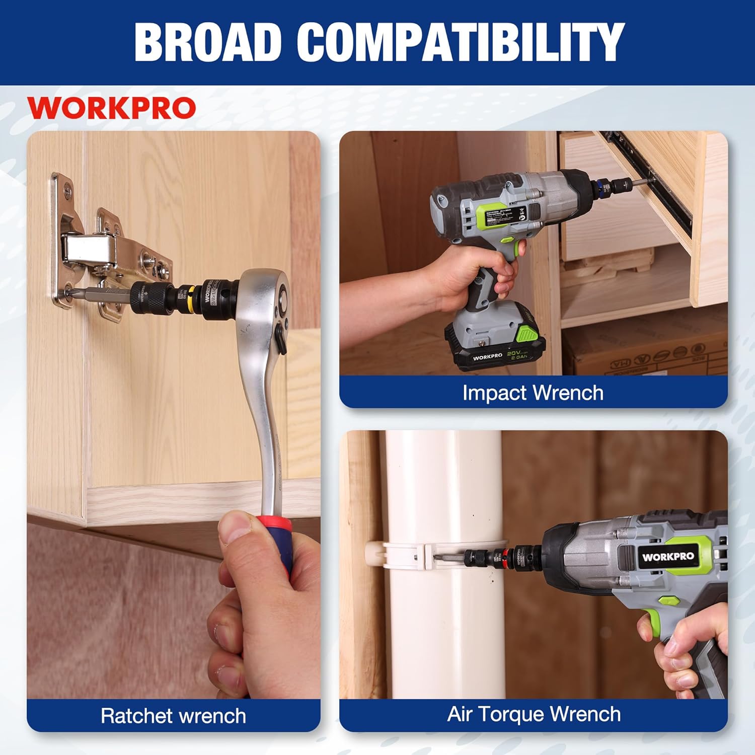 Quick-release hex impact adapter on power tools with textured black grip