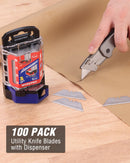 WORKPRO Utility Knife Blades 100-Pack, SK2M Steel Ultra Sharp Razor Blades with Dispenser, Replacement Blades for Box Cutters, Fits Most Standard Utility Knives