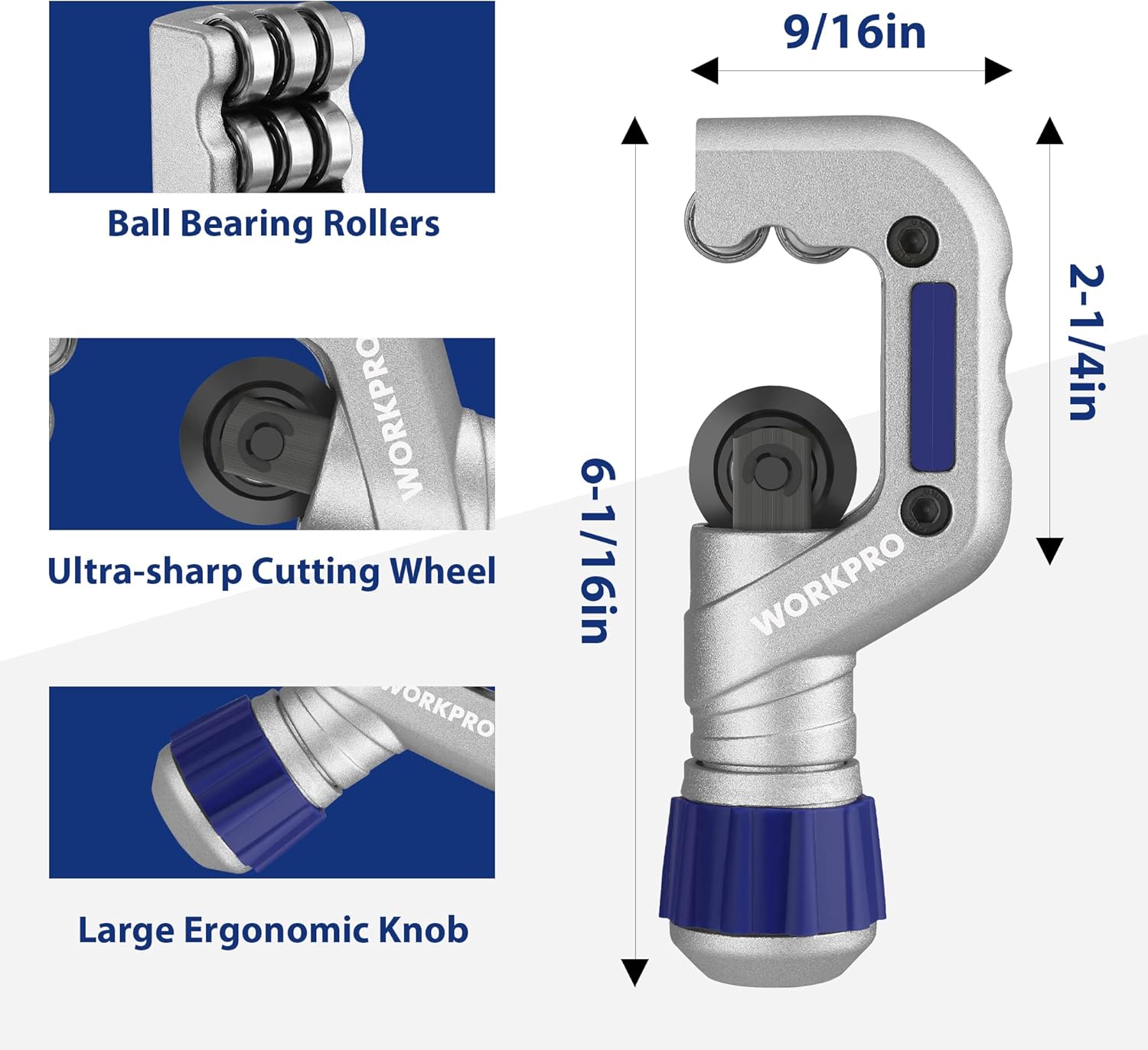WORKPRO mini tubing cutter with ball bearing rollers and ergonomic cutting handle