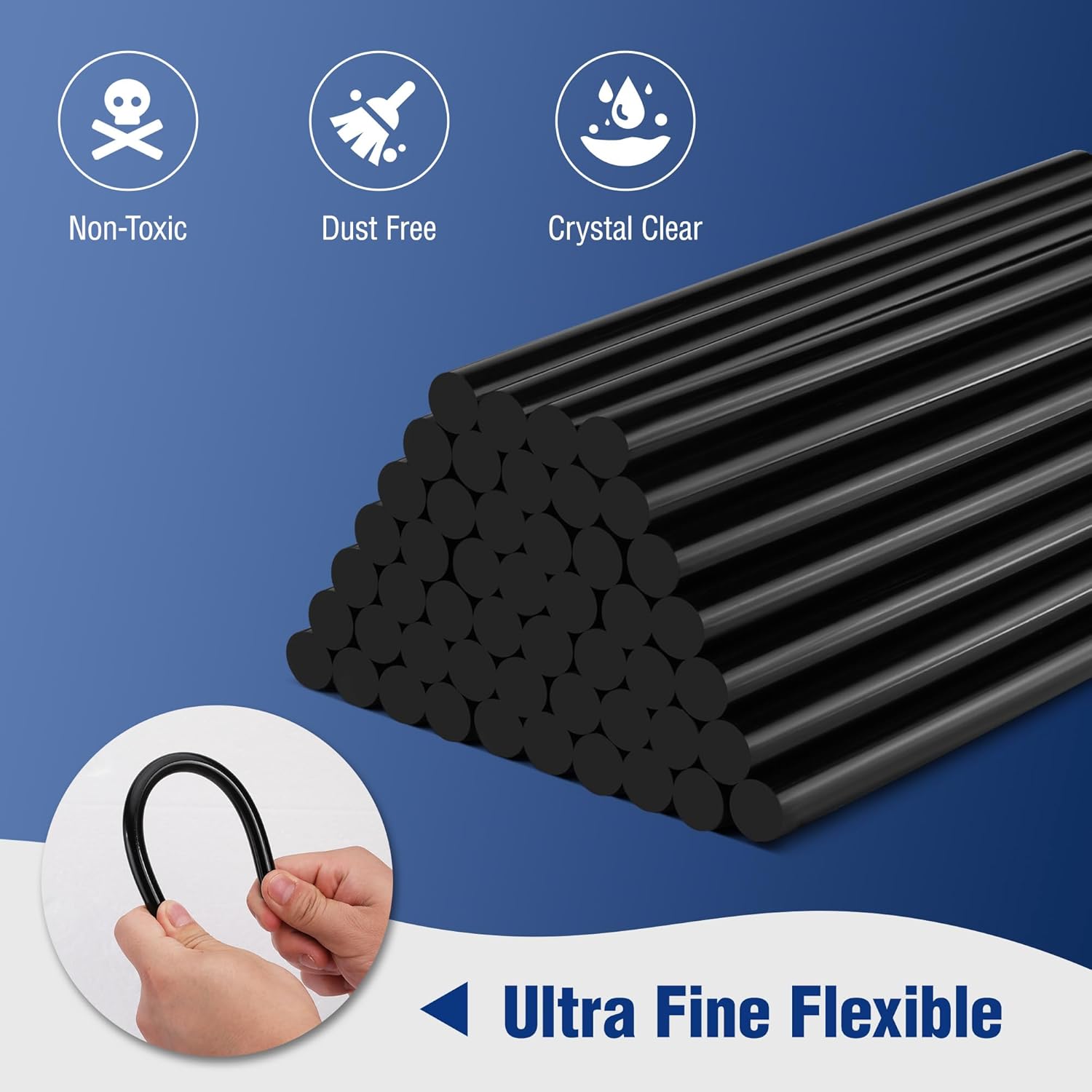 Black hot melt glue sticks bundle with non-toxic, dust-free, crystal-clear icons