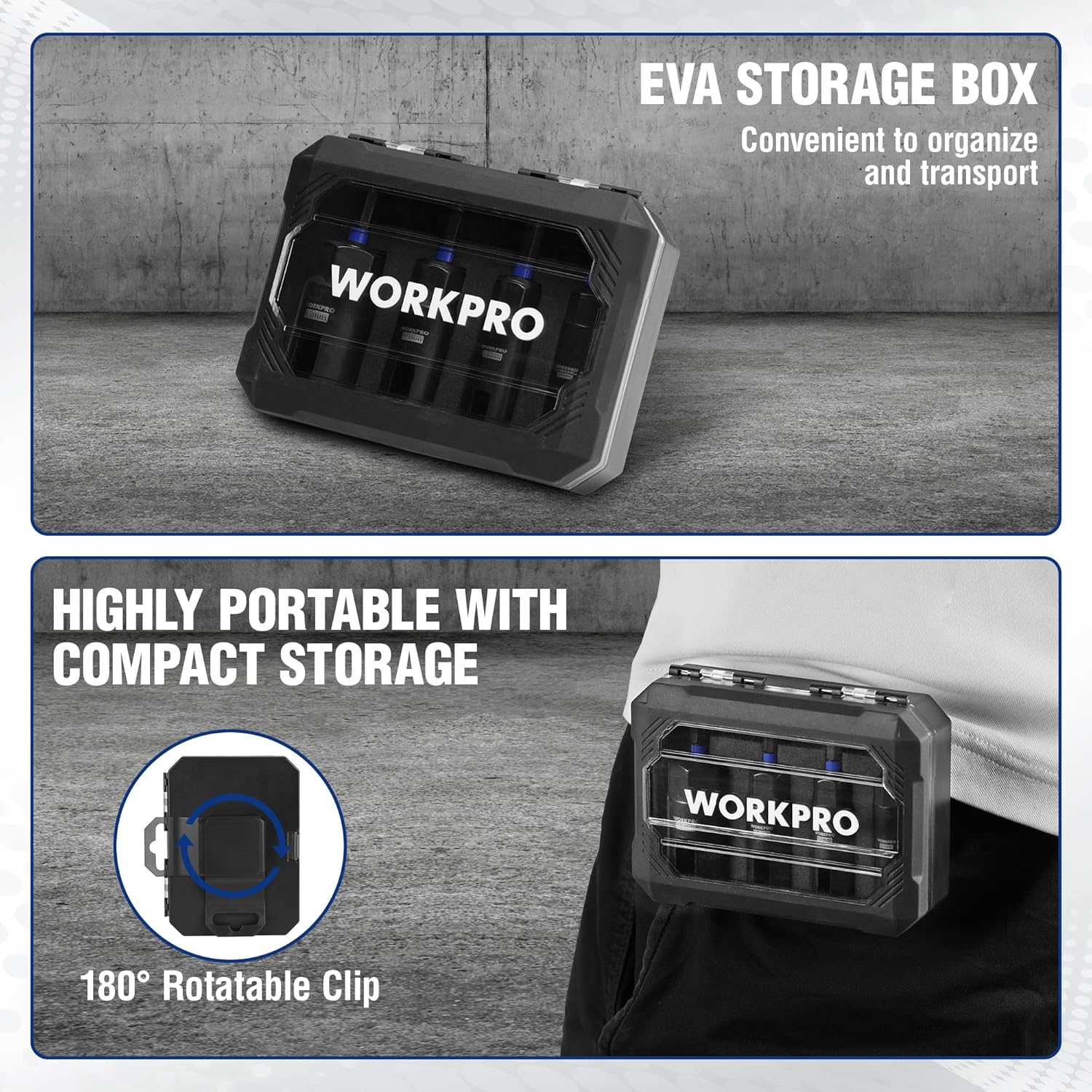 Black EVA storage box with molded slots for wing nut driver bits