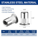 WORKPRO 50Pcs Rivet Nuts, 1/4”-20 Stainless Steel Rivnut, Flat Head Threaded Insert Nutserts with Knurled Body