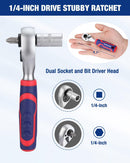 WORKPRO 34 PCS 1/4" Drive Mini Socket Ratchet Wrench Set, Screwdriver Bit Set, Dual Socket & Bit Head Ratchet, Magnetic Driver, Metric Sockets 4-12mm, Extension Bars & Universal Joint, Storage Case
