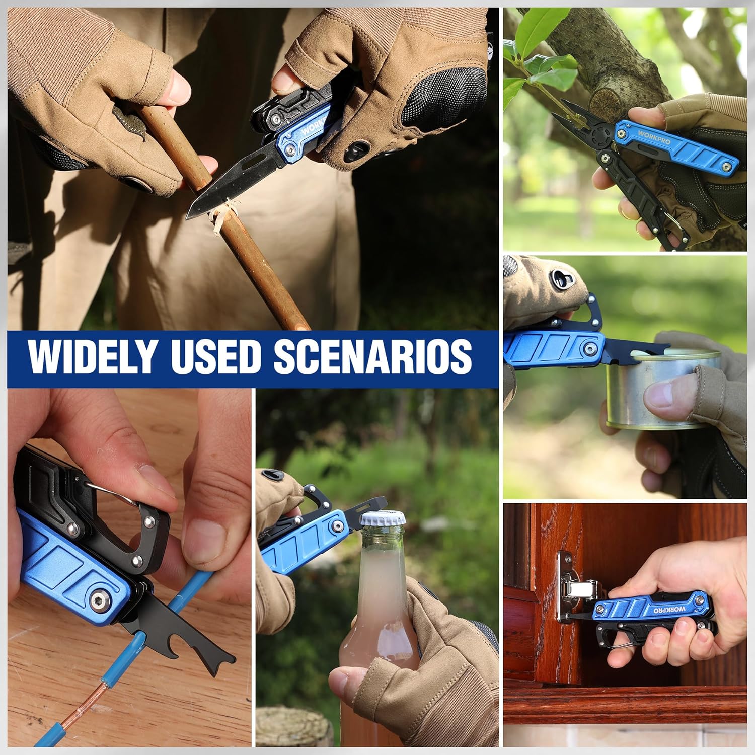 Blue and black multitool pliers used outdoors with pliers and cutting tools