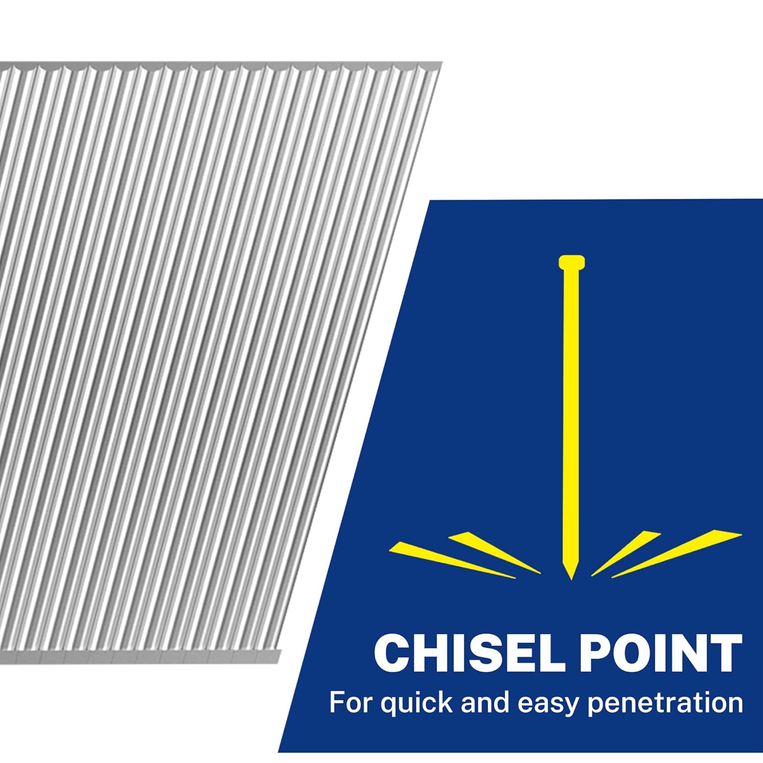 18GA brad nails with chisel point tips, 1-1/2 in long steel nail strips