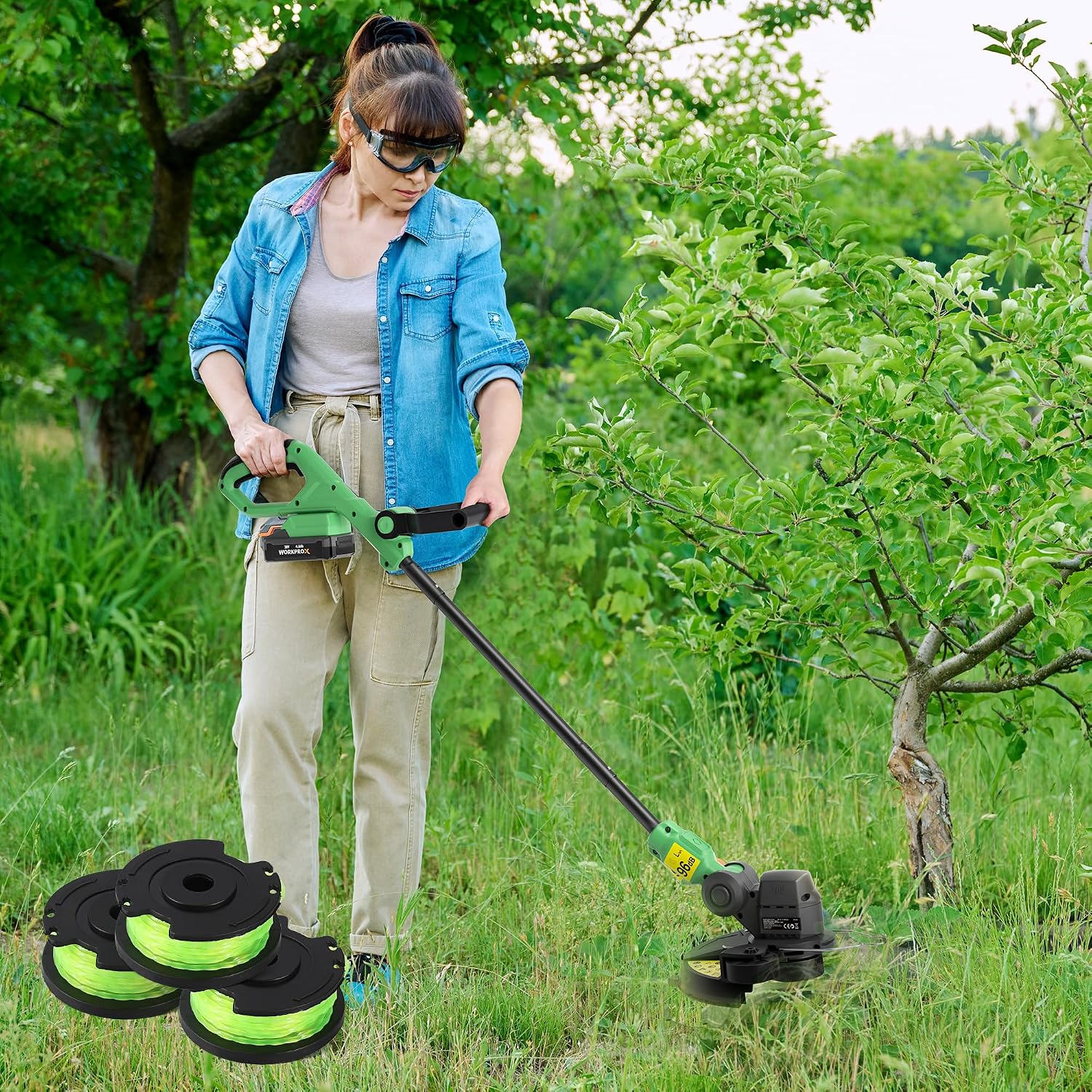 Neon green star-shaped nylon trimmer line on replacement spools