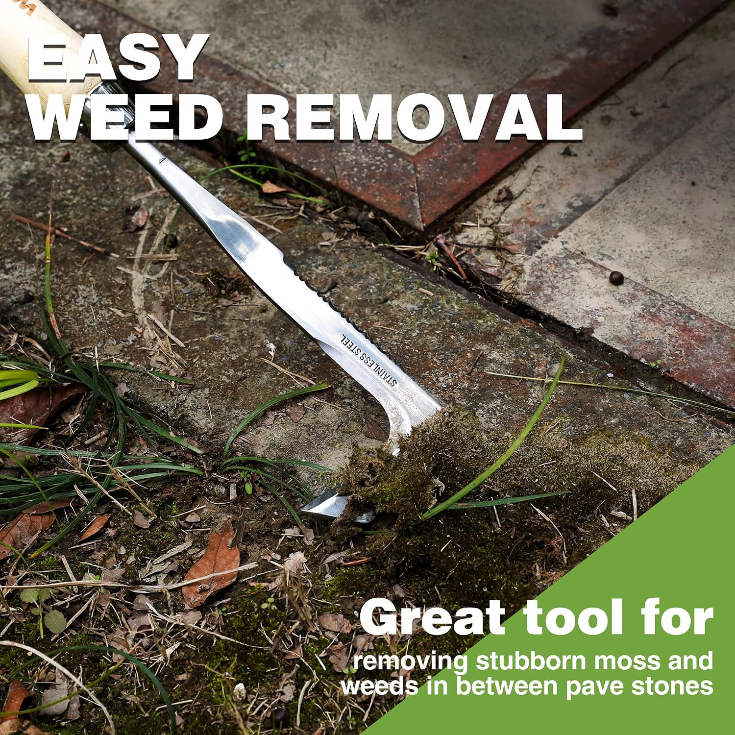 Stainless steel crack weeding tool for moss and weeds between paving stones