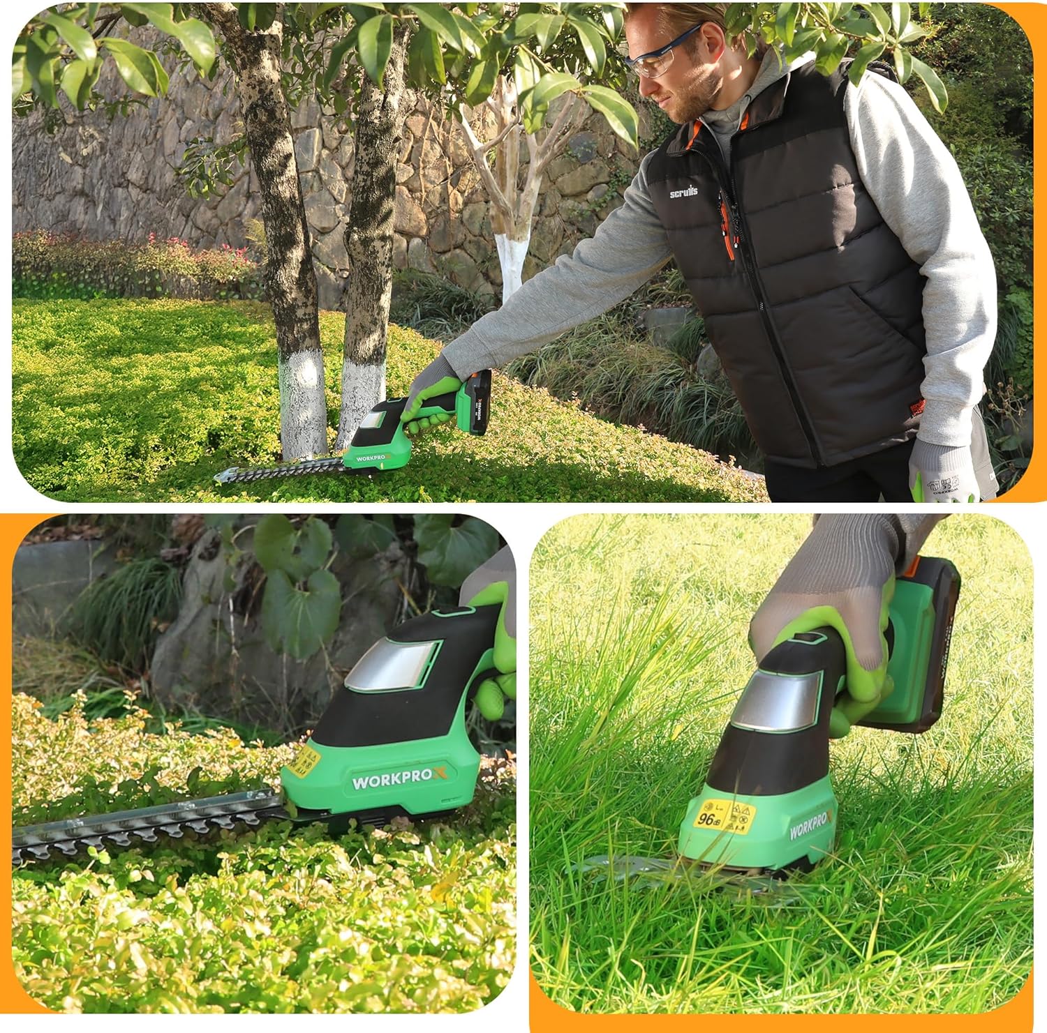 Cordless garden shrub trimmer used for trimming lawn and hedges
