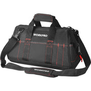 WORKPRO 16 inch close top wide mouth tool storage bag in black with waterproof rubber base, durable innovation