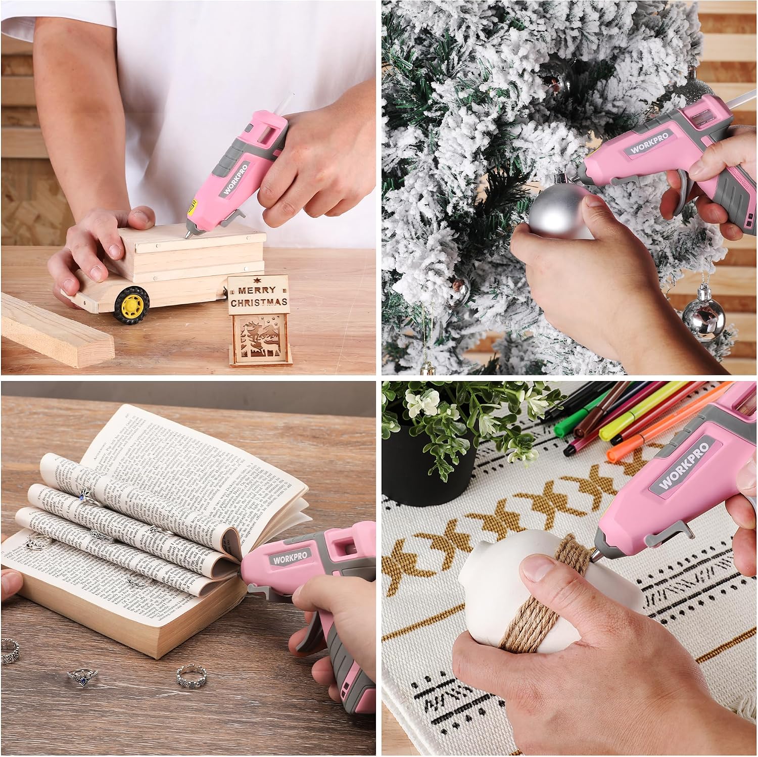 WORKPRO 3.6V Cordless Hot Glue Gun (Upgrade), with 20 Pcs Premium Mini Glue Sticks- Pink Ribbon