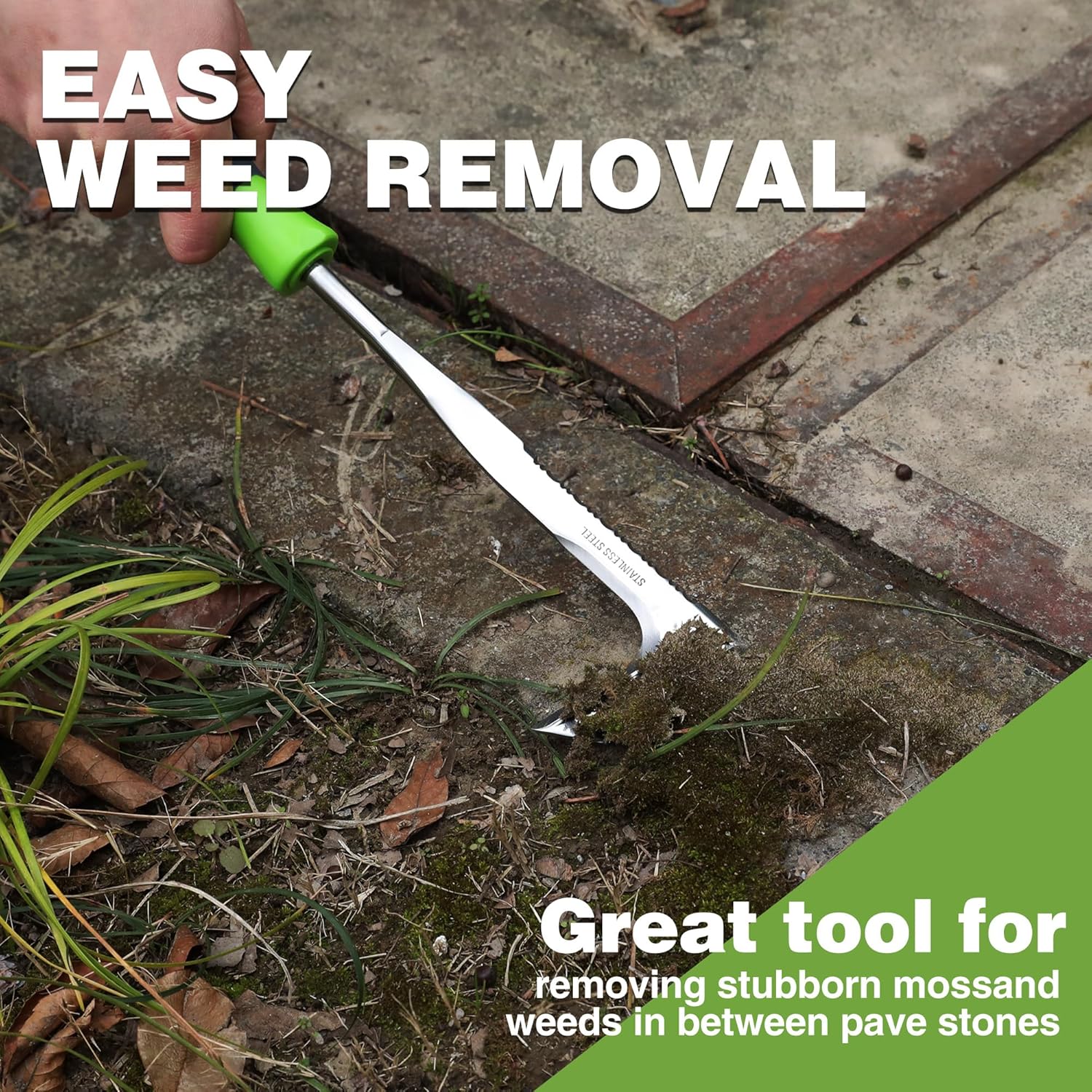 Crack weeder spatula with stainless steel blade for easy weed and moss removal