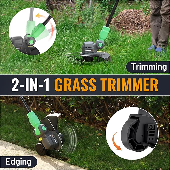 WORKPROX 2 in 1 Lawn Edger & Weed Trimmer  with 2Pcs Grass Trimmer Spool Line - 20V