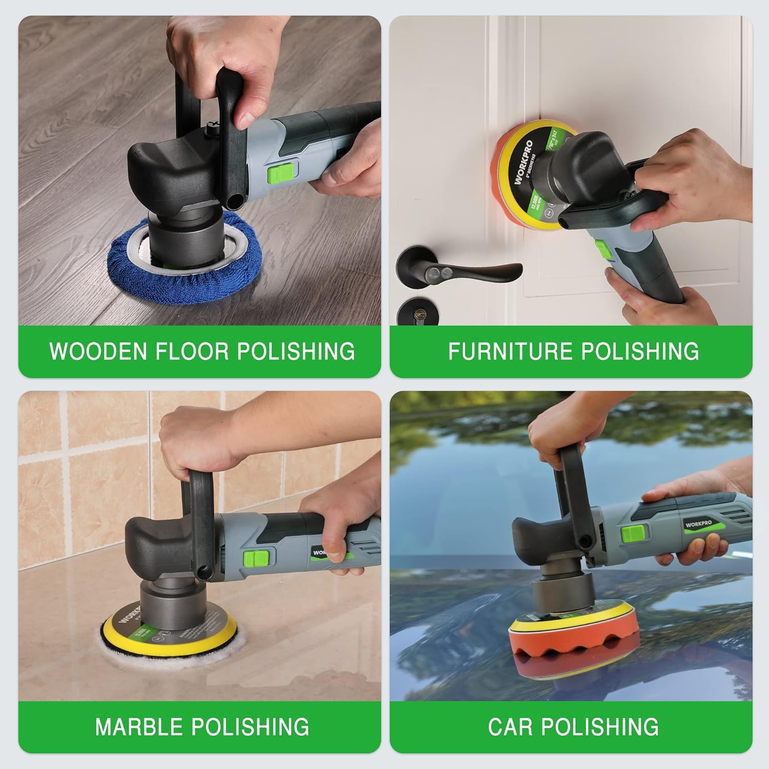 Dual-action polisher with different pads for wood floor, furniture, marble, and car polishing
