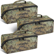 WORKPRO Tool Bag with Zipper, 10" Utility Wide Mouth Heavy Duty Tool Storage Bag, Multipurpose Zipper Tool Pouch Tote Bag for Organizer 3-pack, Camo