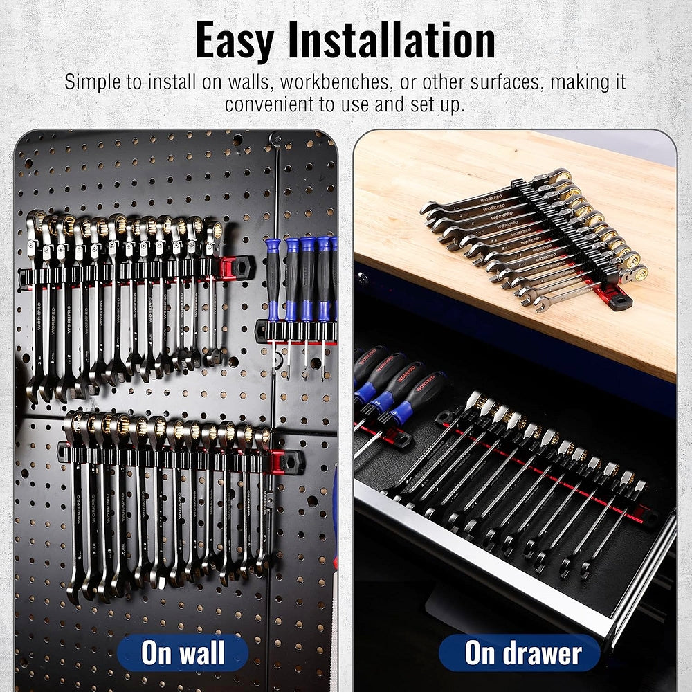 Magnetic tool organizer panels with mounted clips for wall or drawer storage